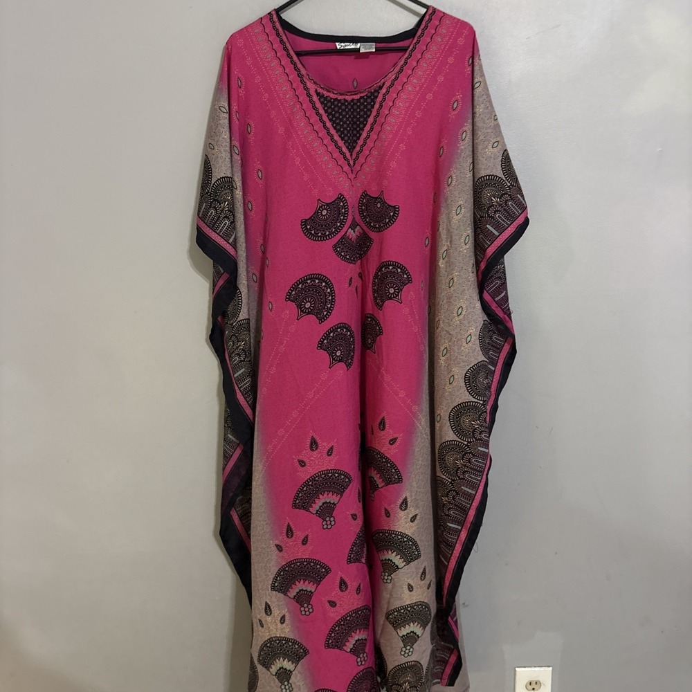 Sante Classics Bohemian Flowy Kaftan Dress Size One Size Pink Blac Boho